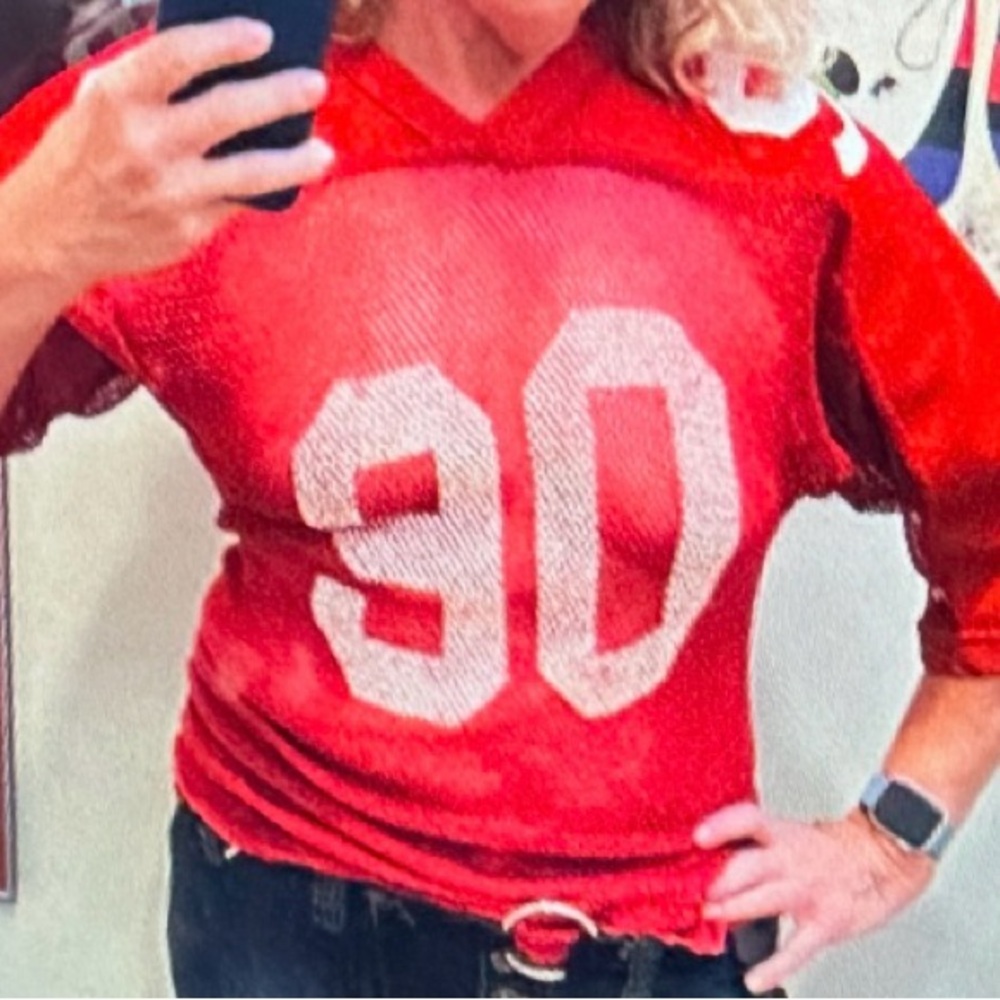 Vintage 70s/80s Red Mesh V-Neck Shirt – Size medium